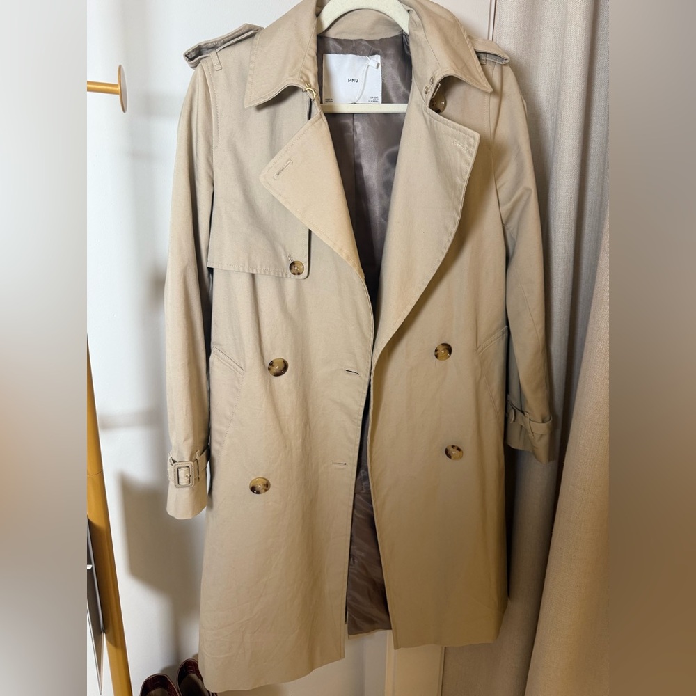 Mango Beige Double-Breasted Trench Coat